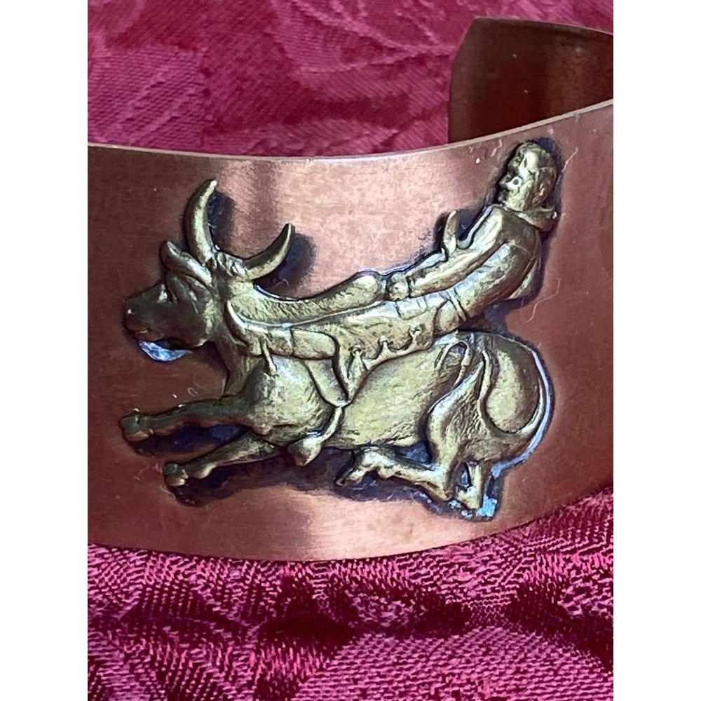 Vintage Southwestern Bucking Bronco Cowboy 3D Copper Cuff Bracelet Horse Western - Picture 2 of 9